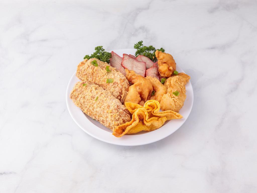 Asia Combination Plate · 6 fried shrimps. BBQ Pork. 2 Egg Rolls. 4 crab puffs