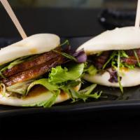 Pork Bun · Pork belly, mix green, scallion.