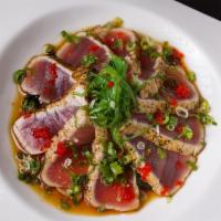 Tuna Tataki · Seared tuna with ponzu sauce. 