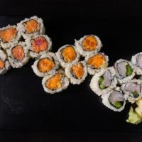 Mizu Combo 3 · Spicy tuna, spicy salmon and yellowtail scallion jalapeno. Served with soup or salad. 