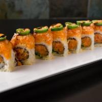 Fire Fire Roll · Spicy crunchy tuna and seaweed salad with spicy crunchy salmon and jalapeno. 