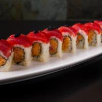 Crazy Roll · Spicy tuna and crunchy topped with tuna and tobiko.