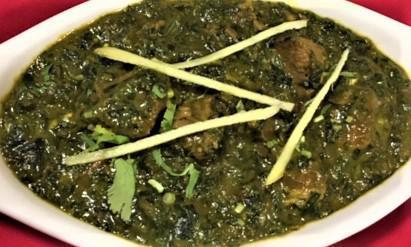 GOAT SHAAG · Bone with goat cooked w/ fresh spinach & Spices