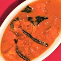 CHICKEN MADRAS  (Spicy) · Chicken cooked w/ dry chilies, curry leaves, coconut & mustard seeds.