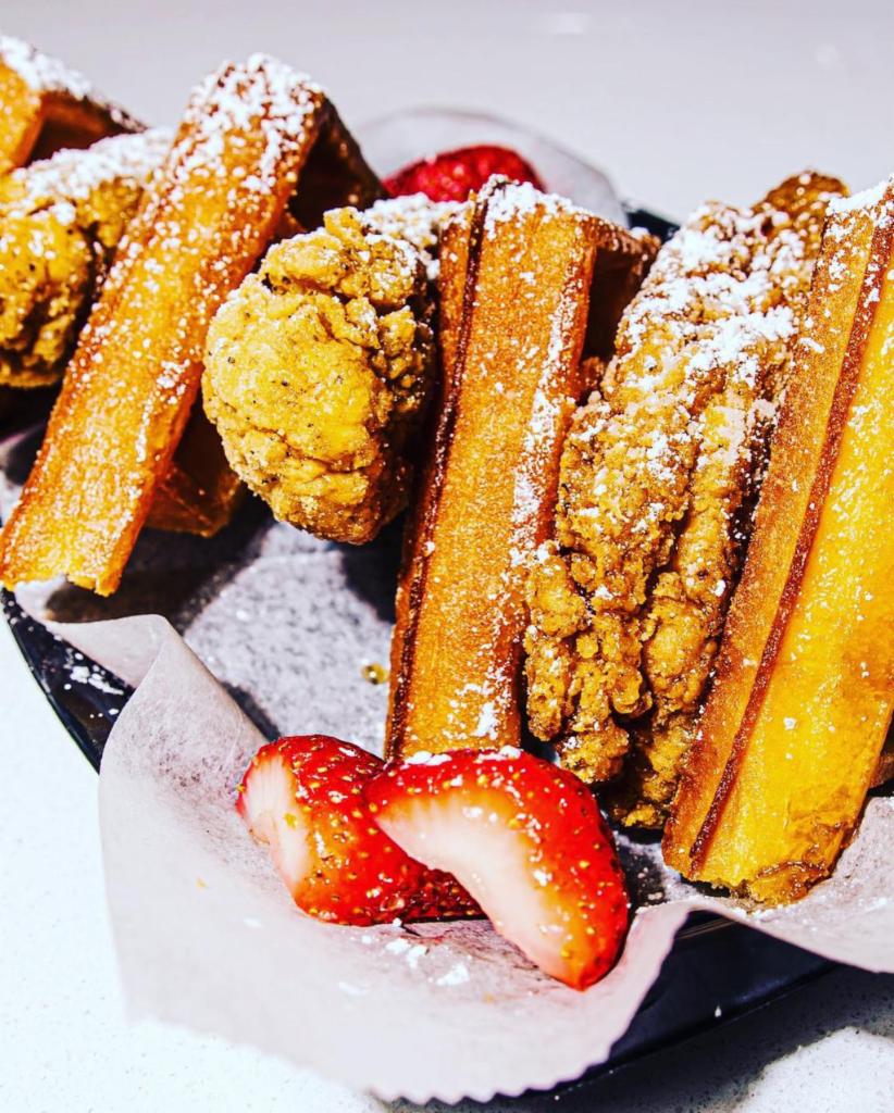 Wanna Southern Belle?  · Crispy deep fried Belgian waffles paired with classic hand breaded chicken tenders. Topped with wholesome maple syrup and dusted with sweet powdered sugar.