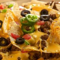 Viva Las Nachos · Tortilla chips topped with cheese, jalapenos, black olives, green onions and pico with avoca...