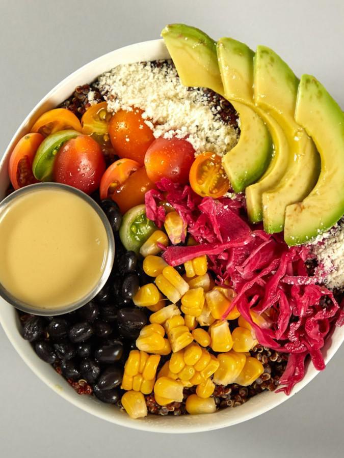 305 Bowl (Gluten Free) · Red quinoa, black beans, roasted corn, avocado, cherry tomato, pickled cabbage, cotija cheese, and lime vinaigrette.