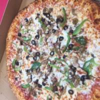Veggie Lovers Pizza · Onion, Mushroom, Green Pepper, Black Olives, Green Olives