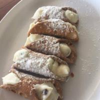 House Filled Cannoli · Delicious tube of fried dough, filled with a sweet, creamy ricotta filling.
