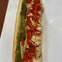 2. Grilled Chicken Pesto Sandwich · Grilled or fried chicken, fontina cheese, roasted peppers, pesto.