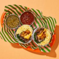 Veggie Spinach and Mushroom Breakfast Burrito · Two scrambled eggs with crispy potatoes, melted chees, spinach, and mushrooms wrapped up in ...