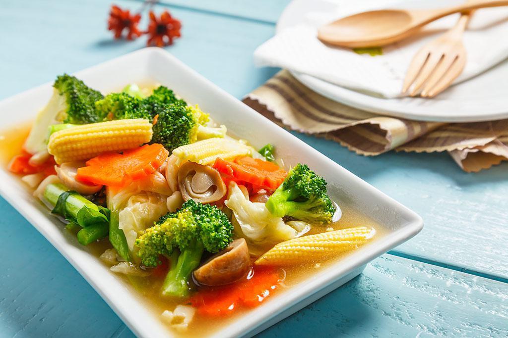 Mixed Veggies · Napa, carrot, broccoli, string beans and snow peas.