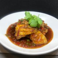 Chili Red Snapper · Bell pepper, garlic and onion. Medium spicy