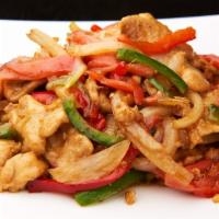 Vietnamese Ginger Chicken · Hot and spicy. Served with choice of rice.  Vietnamese style sauteed slices of tender chicke...