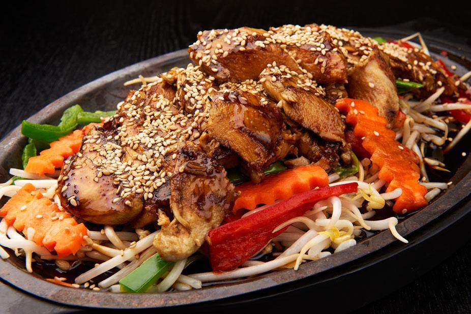 Chicken Teriyaki · Served with choice of rice. fillet of grilled chicken breast marinated in teriyaki sauce and served with carrots, bean sprouts and cabbage.