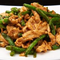 Chicken String Bean · Served with choice of rice. Sauteed slices of tender chicken with string bean in delicious b...
