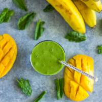 Tropical Green Power · Kale, spinach, banana, mango, and whey protein.