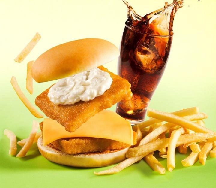 Combo 7 · Fish sandwich, french fries, and can soda.