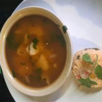 Caldo de Res Soup · Beef and vegetable soup.
Rice and tortilla on the side.