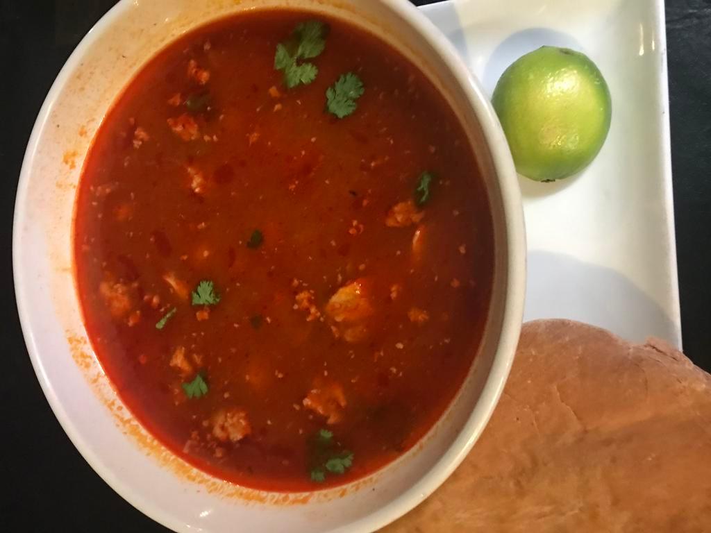 Pozole Soup · The favorite pork stew soup from The Land of Enchantment with red chile and fresh hominy.