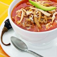 Tortilla Soup · This incredible Sopa de Tortilla is made it with fire roast tomatoes, fresh red peppers, gro...