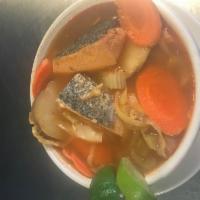 Fish Soup · Delicious tilapia fish soup with vegetables
chile on the side
Very healthy and low in fat 