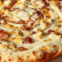Ralphie’s Small · The Ralphie’s Pizza, Alfredo, ranch sauce, canadian bacon, roasted chicken, cheddar and mozz...
