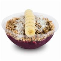 Vegan Berry Blast Acai Bowl · Base: Acaí, dragon fruit, mango, and pineapple. Topped with granola, banana, and coconut.