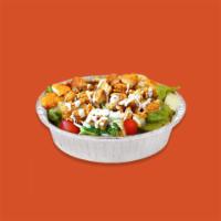 Chicken Caesar Salad · Chopped chicken, shredded lettuce, diced tomatoes, chopped olives, covered in Caesar dressin...