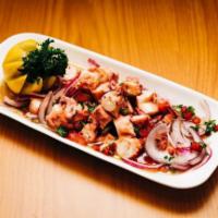 Mediterranean Grilled Octopus · tender octopus, char-grilled and drizzled with
extra virgin olive oil, fresh lemon, and oreg...