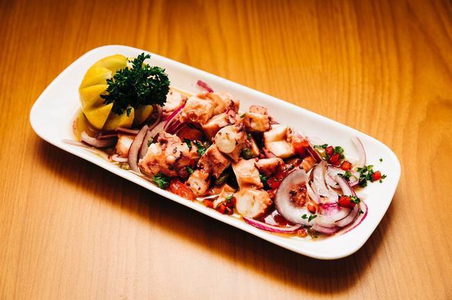 Mediterranean Grilled Octopus · tender octopus, char-grilled and drizzled with
extra virgin olive oil, fresh lemon, and oregano