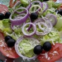 House Salad · Romaine, tomato, onions, olives.