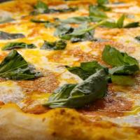 Vodka Pizza · Vodka sauce, fresh mozzarella, parmesan cheese, fresh basil
and EVOO.