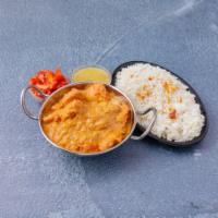 Chicken Shashi Koorma Ala Carte · Chicken cooked in cream sauce, very mildly spiced. Served with pillaw rice, dhal and onion c...