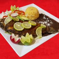 Mojarra Frita · Fried porgy. Served with rice, beans and corn tortilla. 