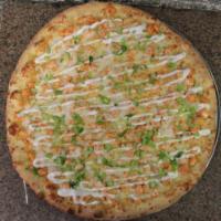Buffalo Chicken Pizza · Grilled chicken marinated in hot Buffalo sauce and mozzarella cheese. No red sauce. Spicy.