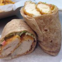 Chicken Tender Wrap · With lettuce, tomato, and honey mustard.