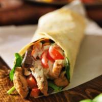 Grilled Chicken Wrap · With diced grilled chicken breast, lettuce, and tomato.