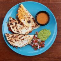 Quesadilla West Coast  · Flour tortilla quesadilla with your choice of chilorio, machaca or birria.