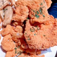 Shrimp, Fish & Oyster Combination Basket · Oysters, Shrimp and Fish with fries