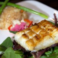 Honey Chilean Sea Bass Entree · Honey Chilean sea bass served with Red Bean sauce. Served with miso soup or salad and rice.