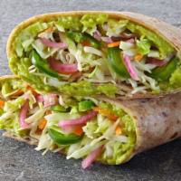 The Coup Veggie Wrap · Organic spicy veggies with organic guacamole wrapped in an organic multi-grain tortilla.