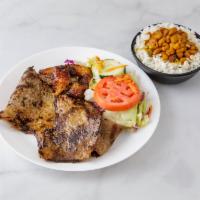 49. Grilled Beef · Rice, sweet plantain, beans and salad. 