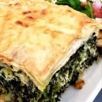 Homemade Spinach Pie · Served with pita bread and choice of side.
