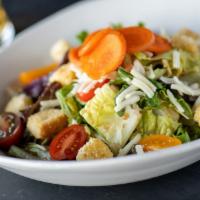 House Salad · Mixed greens, baby tomatoes, carrots, croutons, white cheddar, balsamic vinaigrette. Vegetar...