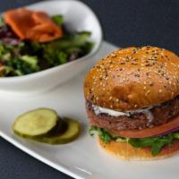 Beyond Burger™ · Vegan mozzarella, crushed avocado, arugula, red onion, tomato, pickles, served with a side s...