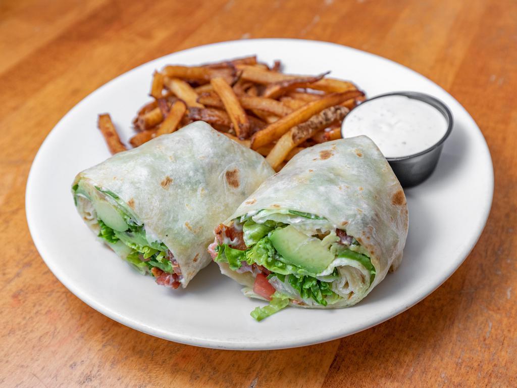B.L.T.A. Wrap · Bacon, lettuce, tomato, avocado and mayo wrapped in a soft flour tortilla.