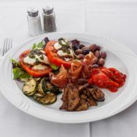 Antipasto Mediterranean · Grilled marinated eggplant, roasted peppers, artichokes, Italian Olives, tomatoes, zucchini,...