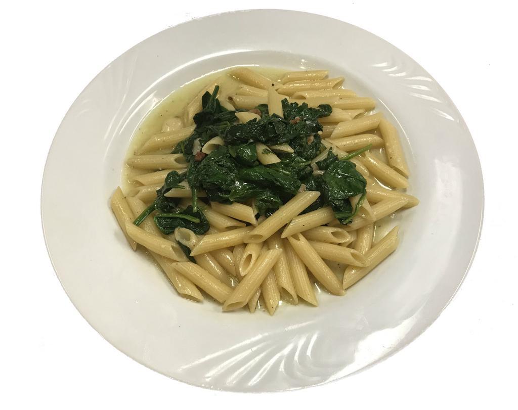 Penne with Spinach · Sauteed with garlic and olive oil. Served with soup or  salad.