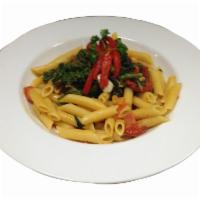 Penne Di Pablo · Penne pasta tossed with roasted peppers, broccoli rabe, fresh and sun-dried tomatoes in an e...
